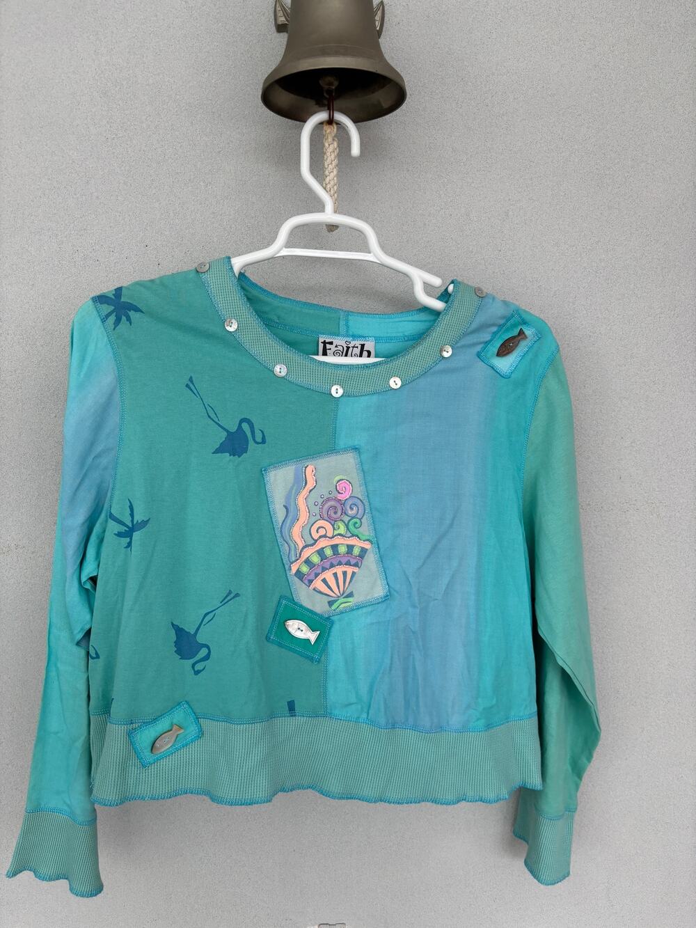 XL Long Sleeve Coastal Grandma Oceancore Patchwork Mermaidcore